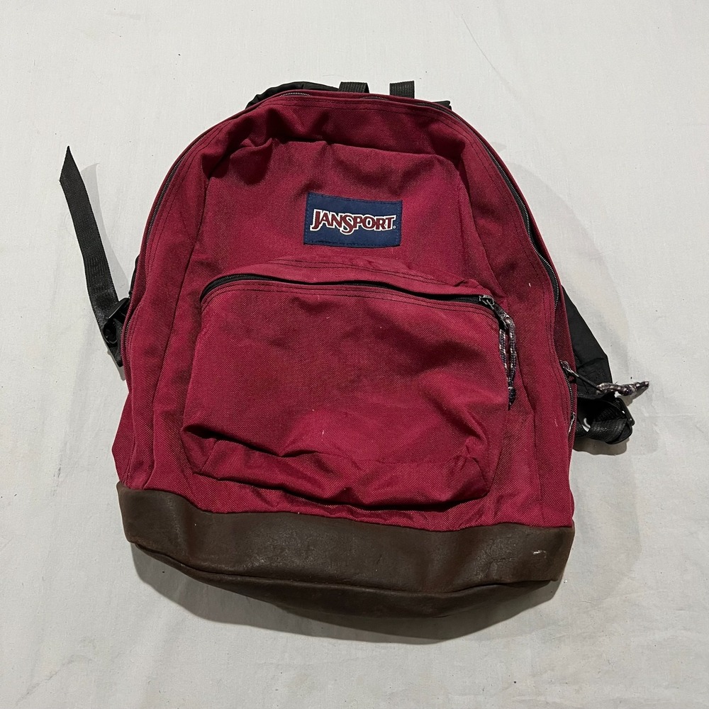 Vintage JanSport Maroon Red Brown Leather Suede Laptop Right Pack Backpack